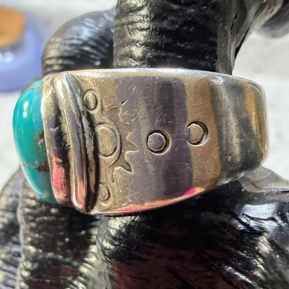 Vintage Navajo-Style Sterling Silver Turquoise Ring Men Size 10
